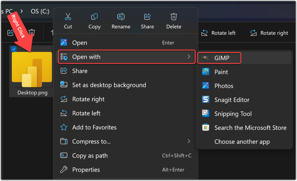 Open PNG in GIMP