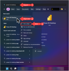 Pin Power BI Desktop to Start
