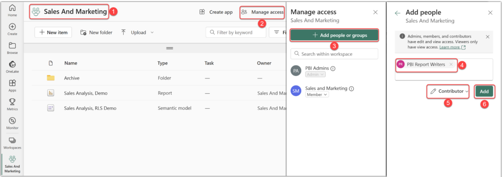 Assign workspace contributor role to users or security groups