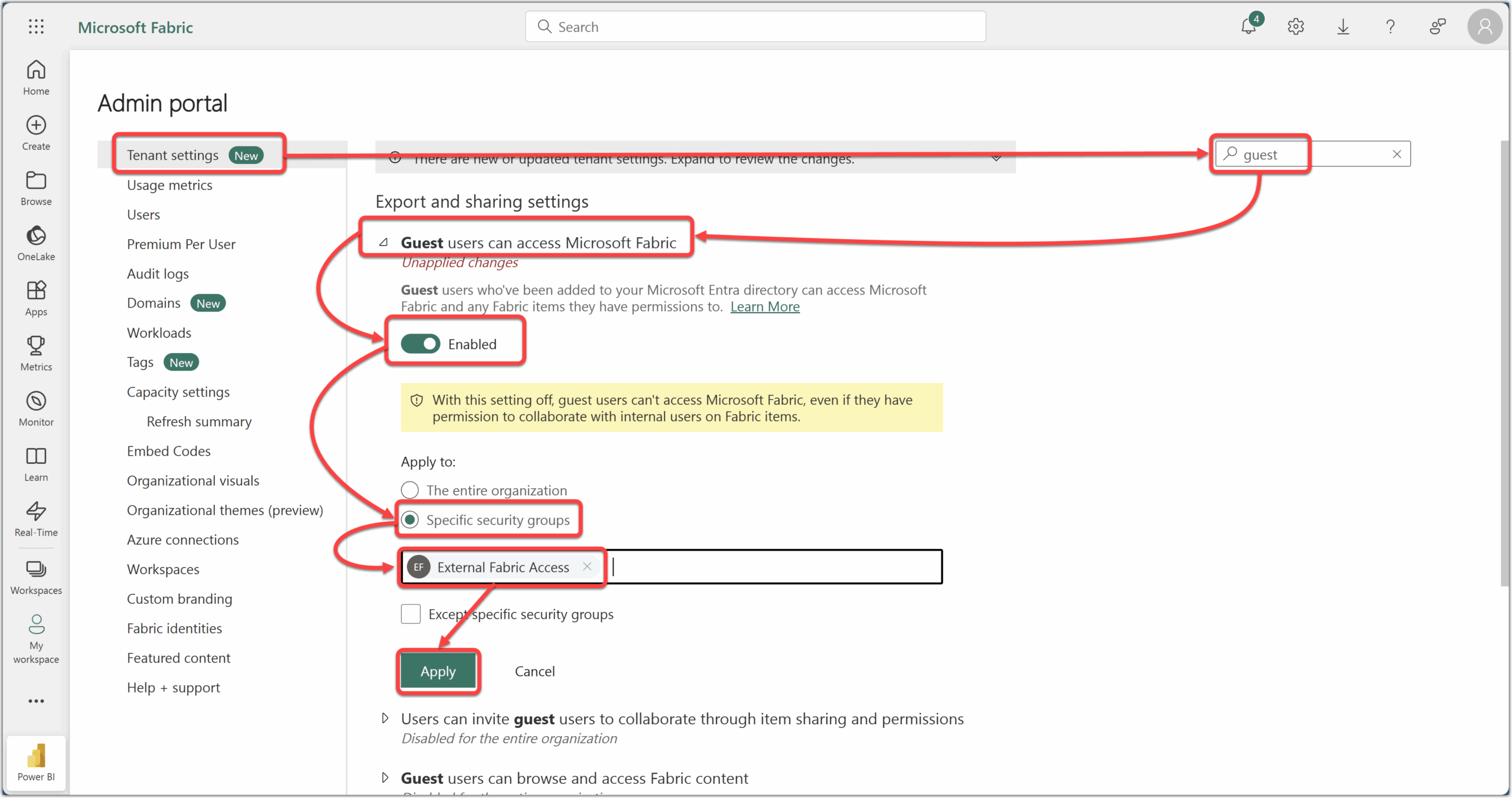 Enable the "Guest users can access Microsoft Fabric" setting in Fabric Admin Portal