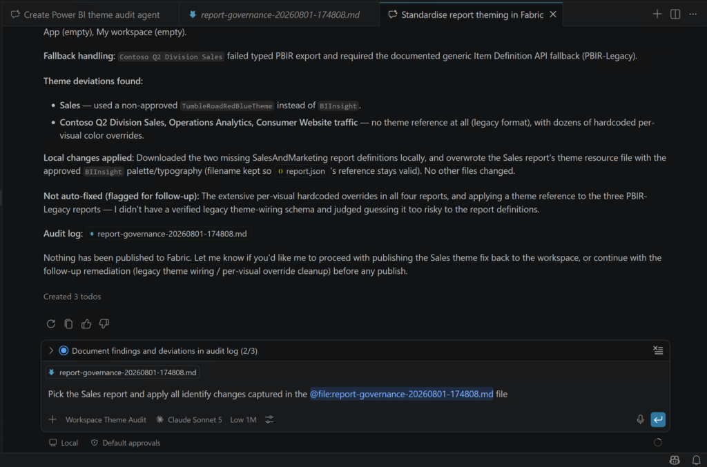 Applying the identified theme improvements to the Sales report