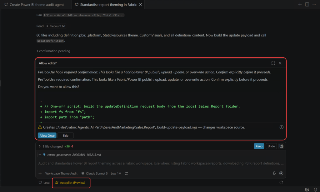The publish approval hook requiring confirmation in Autopilot mode