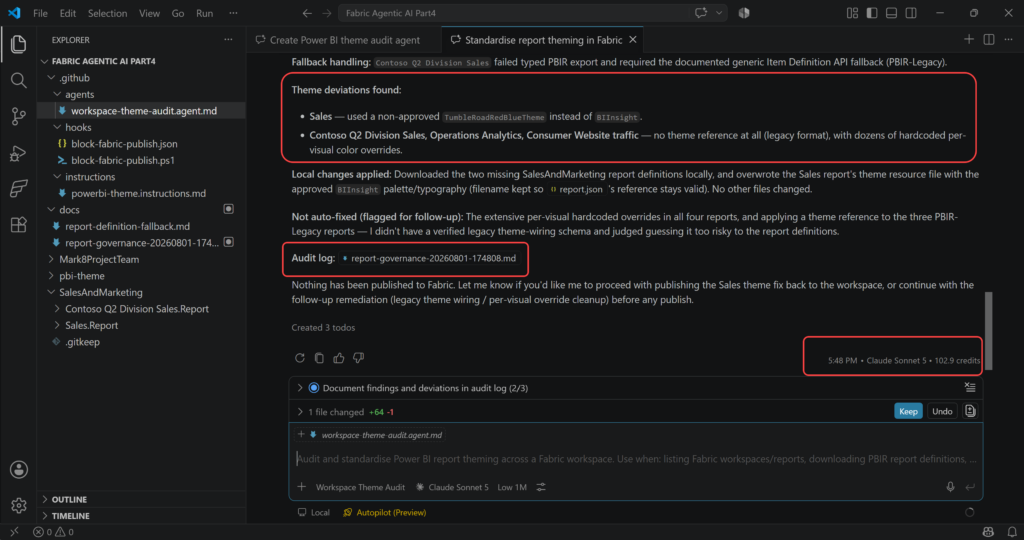 Workspace Theme Audit results in VS Code