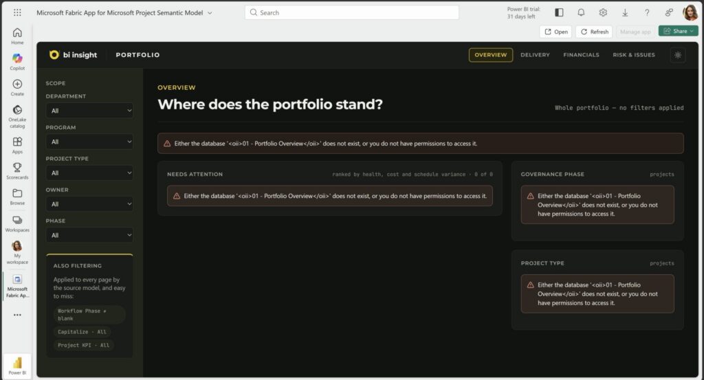Data App showing an error that the Portfolio Overview model does not exist or the user lacks access